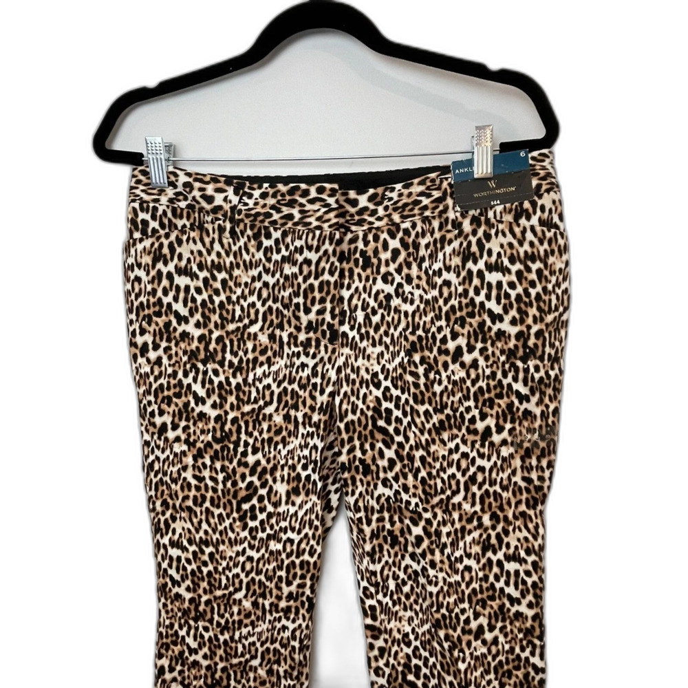 NEW Worthington NWT Women's 6 Black Brown Leopard Print Ankle Pants - Picture 2 of 2